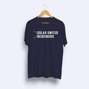 Navy blue T-shirt featuring the white Solar United Neighbors logo centered on the front.